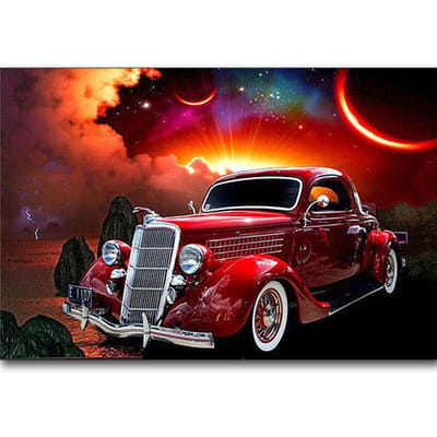 Volledige ronde diamant 5D DIY Diamond schilderij auto landschap borduren kruissteek 20X30CM red