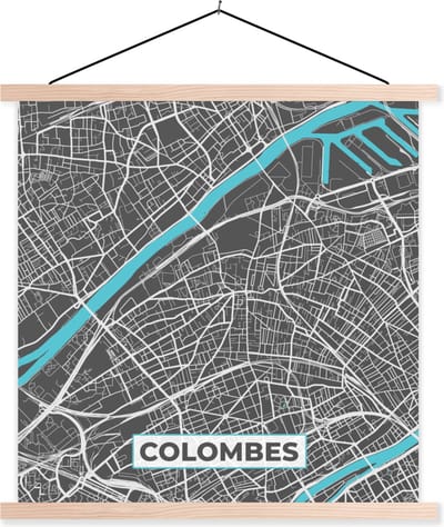 Posterhanger incl. Poster 40x40 cm - Schoolplaat - Colombes - Kaart - Plattegrond - Frankrijk - Stadskaart - Textielposter - Blanke latten - Stadskaart