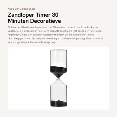 Dailygoods - Zandloper Timer - 30 Minuten - Decoratieve Zandklok voor Keuken en Onderwijs - Zwart - Geschikt voor Thuis en Kantoor