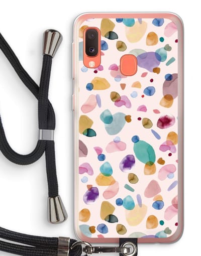 Case Company® - Hoesje met koord geschikt voor Samsung Galaxy A20e hoesje met Koord - Terrazzo Memphis - Telefoonhoesje met Zwart Koord - Bescherming aan alle Kanten en Over de Schermrand