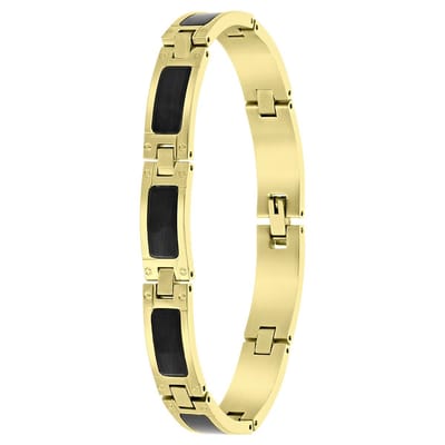 Lucardi Heren Armband schakel zwarte details - Staal - Armband - Vaderdag Cadeautje - 20 cm - Goudkleurig