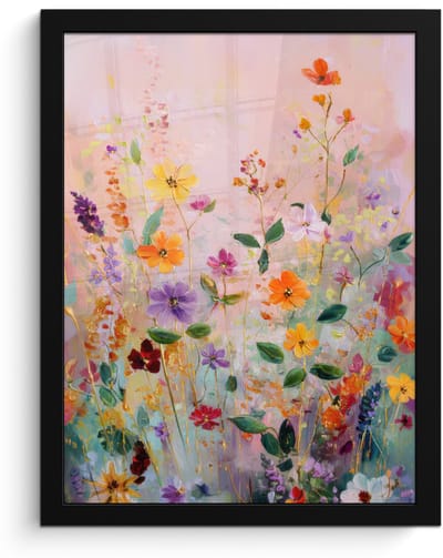 Poster in lijst - Fotolijst 30x40 cm - Posters - Schilderij - Bloemen - Abstract - Kleurrijk - Posterlijst zwart - Decoratie - Wanddecoratie woonkamer - Muurdecoratie slaapkamer