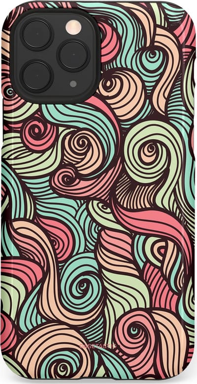 Casetastic hoesje geschikt voor Apple iPhone 11 Pro - Dubbellaagse bescherming - Pastel Swirl Vibes - Fashion Case - Taupe Donkergrijs Saliegroen Grijs