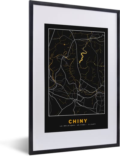 Fotolijst incl. Poster - Chiny - Kaart - Goud - Plattegrond - Stadskaart - 40x60 cm - Posterlijst