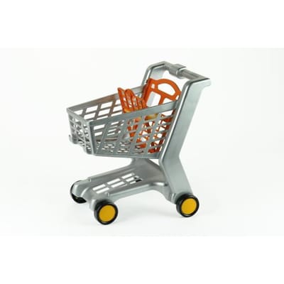 Klein Toys boodschappenwagentje - 42x35x47 cm - klapstoeltje voor poppen tot 50 cm - incl. lichtlopende wielen - grijs oranje geel