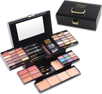 Professionele Make-up Set met 39 Oogschaduws, 6 Blush Kleuren en 4 Compacte Poeders voor een Compleet Gezichts-Make-up Kit met Spiegel, Zwart