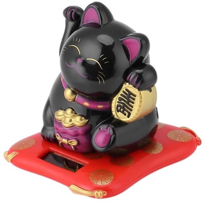 Dailygoods- Gelukskat Zwaaiend - Zonne-energie - Fengshui - Schattige Kat - Decoratie - Hoogwaardig Kunststof