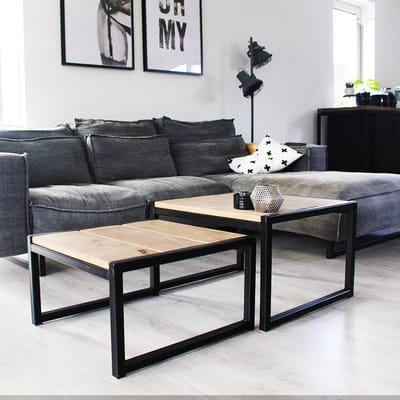 Industriële salontafel hout en staal "San Diego" - 60 x 52 x 39 cm - Handgemaakt