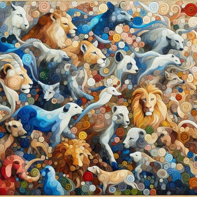 Olieverf dieren schilderij | Wildlife on Canvas: A Menagerie of Oil Painted Animals Masterpiece | Kunst - 40x40 centimeter op Dibond | Foto op Dibond
