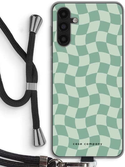 Case Company® - Hoesje met koord geschikt voor Samsung Galaxy A13 5G hoesje met Koord - Grid Groen - Telefoonhoesje met Zwart Koord - Bescherming aan alle Kanten en Over de Schermrand