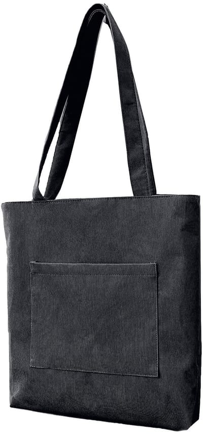 Cosensi- Tote Bag Grote Capaciteit - School Tote Bag - Tote Bag met Rits - Corduroy - Zwart - 38x7x38 cm - Schoudertas
