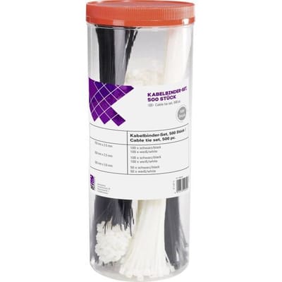 TRU COMPONENTS 1566530 Kabelbinder 100 mm, 200 mm, 300 mm 3.60 mm Zwart, Natuur 500 stuk(s)