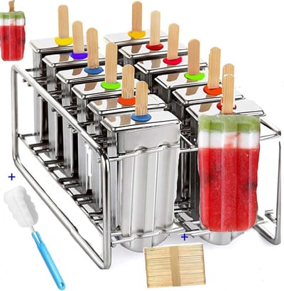 IJs Pop Mallen - IJs Lolly Vorm - Zelf IJs Maken - 12 Holtes Roestvrij Staal - 12 Stuks - Zilverkleurig