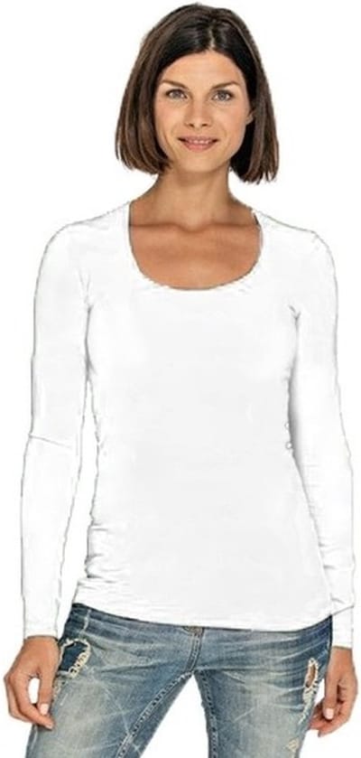 Lemon & Soda Bodyfit T-shirt - dames - lange mouwen - wit - basic shirts - katoen/elasthan S