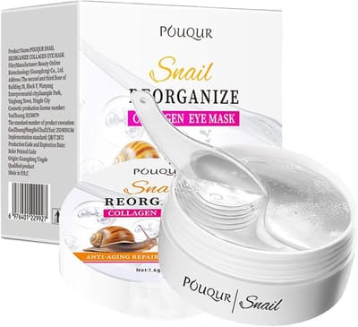 POUQUR Slak Snail Collagen Eye Mask – 60 Oogpatches met Slakkenextract – Hydraterende Koreaanse Oogmaskers voor Vermoeide Ogen