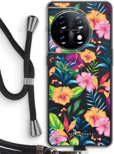 Case Company® - Hoesje met koord geschikt voor OnePlus 11 hoesje met Koord - Tropisch 2 - Telefoonhoesje met Zwart Koord - Bescherming aan alle Kanten en Over de Schermrand