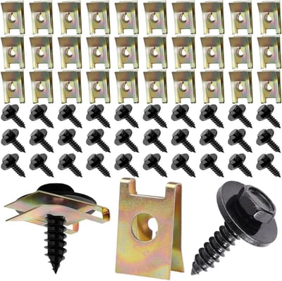 60 Stuks Assortiment van Plaatwerk Moeren en Body Schroeven, Zwart Gegalvaniseerd Metaal voor Auto Montage, Spatborden en Deurpanelen