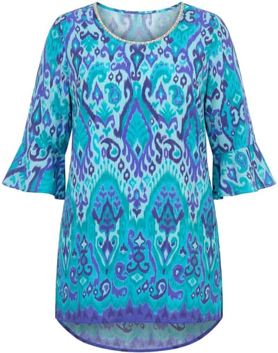 MIAMODA - Dames - Tuniek A-lijn all-over print 3/4-mouw - Jade - Maat 42