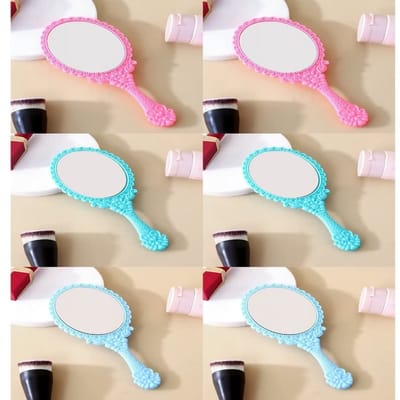 Allecto - Handheld Make-up Spiegel - Draagbare Cosmeticaspiegel - Roze + Groen - Compact Reisspiegel - Handspiegel voor Thuis en Reizen