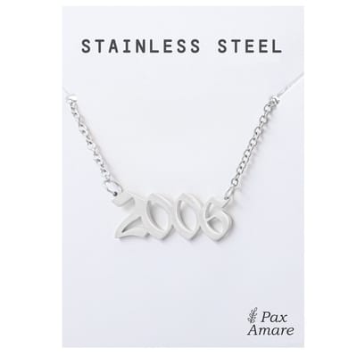 Jaartal 2006 Ketting Zilverkleurig - Stainless Steel - Sieraad op Cadeau Kaartje - Jaar Hanger - Pax Amare