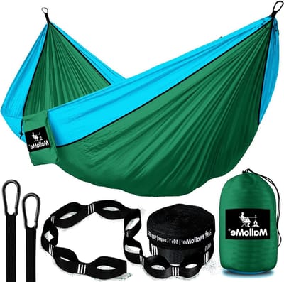 Ultralichte campinghangmat met premium karabijnhaken - tuinhangmat voor reizen en kamperen met 1 & 2 tweezitsbanken - hammock/hamaca voor bergbeklimmen en camper - nuttige accessoires