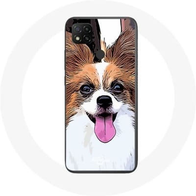Xiaomi Redmi 9C hoesje Continental miniatuurspaniël Vlinderpuppy wit en bruin