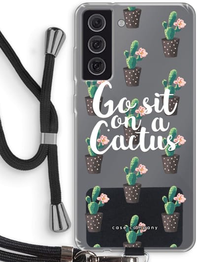 Case Company® - Hoesje met koord geschikt voor Samsung Galaxy S21 FE hoesje met Koord - Cactus quote - Telefoonhoesje met Zwart Koord - Bescherming aan alle Kanten en Over de Schermrand