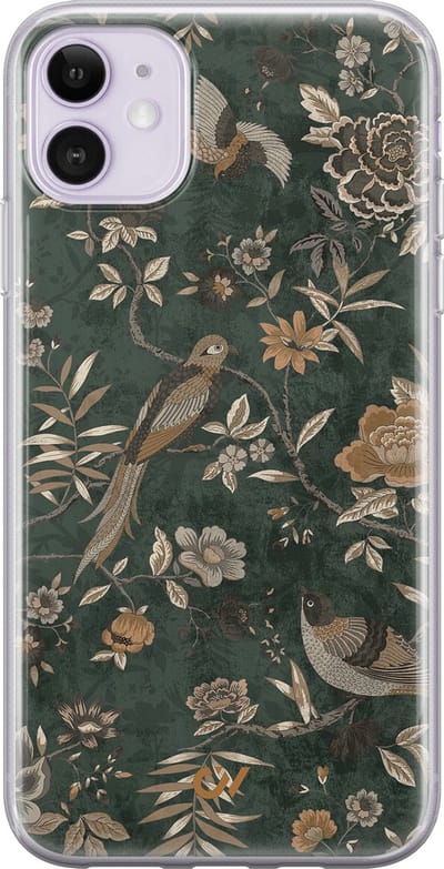 Hoesje geschikt voor Apple iPhone 11 - Khaki Golden Flowers - - Groen - Apple - Casevibes