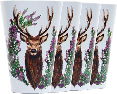 "Set Picknick/Camping Bekers RPET - Wild Stag Hert - 4 Stuks - Duurzaam en Herbruikbaar - 450ml - Perfect voor Buitenactiviteiten"