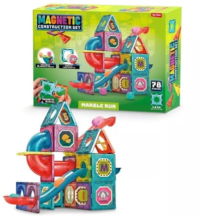 Magnetische Knikkerbaan 78 delig - Toi-Toys - Educatief Speelgoed - Interactieve Knikkerbaan -Magnetic Tiles - Speelgoed - Magnetische Tegels - Montessori - Bouwstenen - Magna Wereld - Voor 3, 4, 5, 6, 7, 8, 9 Jaar