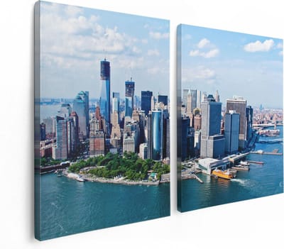 Artaza Canvas Schilderij Tweeluik New York Als Een Eiland Vanuit De Lucht - 120x80 - Foto Op Canvas - Canvas Print