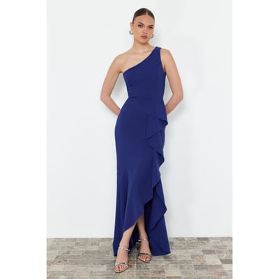 Damesjurk Blau Unifarben Maxi Mouwloos Afstudeer-/Galajurk Slim Fit Avond- & Galajurk