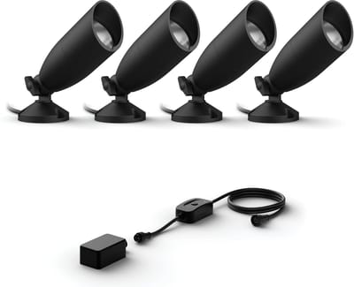 WiZ Tuinspot Basisset met 4 Tuinspots (Zwart) - Wit en Gekleurd Licht - Incl. Voedingskabel - Tuinverlichting - Slimme LED Verlichting - WiFi