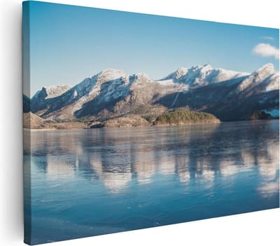 Artaza Canvas Schilderij Winterlandschap - 30x20 cm - Klein - Wanddecoratie Bergen - Muurdecoratie Meer - Schilderijen Op Canvas