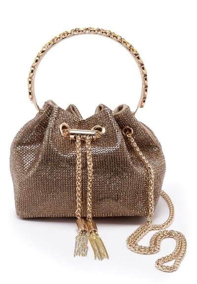 AVANT-GARDE PARIS Schouderclutch Handtas Roze Goud met Kristallen Versiering 16 cm x 11 cm x 14 cm met Trekkoord Sluiting