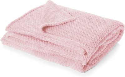 Zachte wafel honegraat plaid voor eenpersoonsbed en bank - Blush Roze
