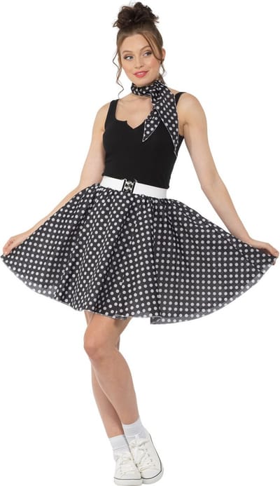 Karnival Costumes 50's Polkadot Rok & Sjaaltje Carnavalskleding Dames Carnaval - Polyester - Maat S - Zwart - 2-Delig Rok/Nek Accessoire