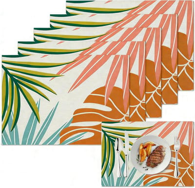 Placemats set van 6 - 30 x 45 cm - stof - citroen design met groene bladeren - perfect voor elke tafel - ShopVlot