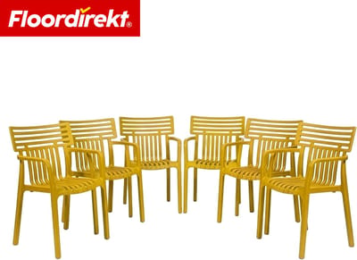Floordirekt Tuinstoel Terrano - Stapelbare Designstoel Weerbestendig & UV-Bestendig - 6 Stuk - Geel - Ideaal Voor Tuin, Balkon & Terras - Modern, Stevig & Onderhoudsvriendelijk - Comfortabele Outdoor Stoel Voor Elke Buitenruimte
