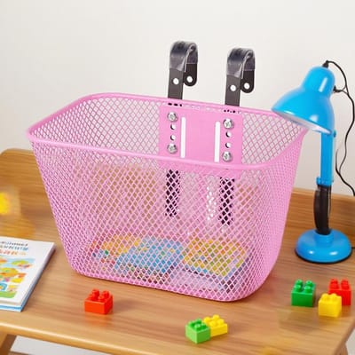 Kinder Fietsmand - Fietsmand Voor - Boodschappen Doen - Roestvrij Metaal - 26x17x15.5cm - roze