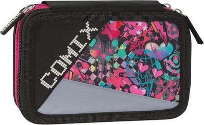 Etui met set - Pennendoos - Schoolspullen organiseren - Drie vakken - 20 x 13 x 7 cm - Roze