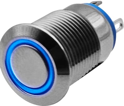ProRide Metalen Drukschakelaar 12V ON-OFF - 12mm - Aan/uit schakelaar - Spatwaterdicht - 12V/24V - LED Indicatie Blauw