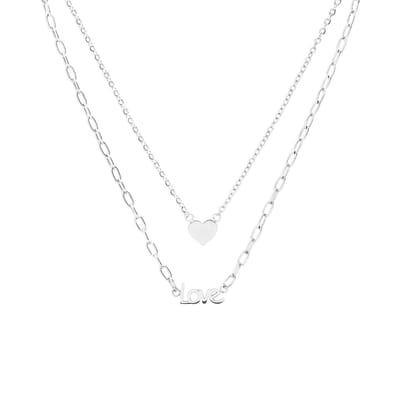Lucardi Dames Stalen ketting met een hartje en love - Ketting - Staal - Zilverkleurig - 47 cm