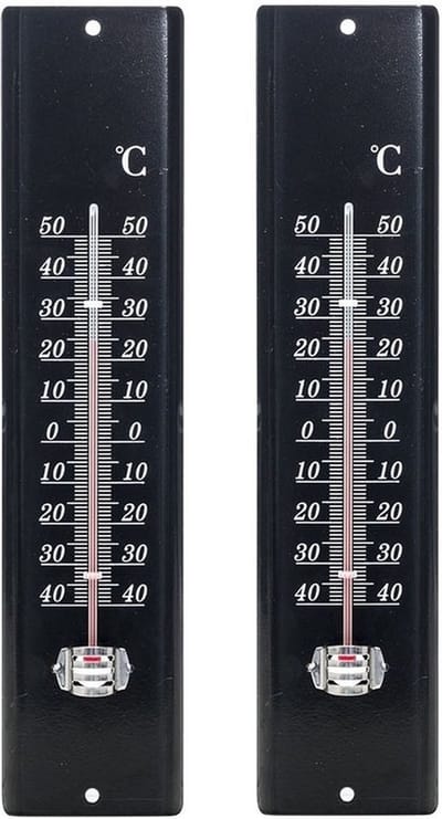 Lifetime Garden set van 2x stuks zon/schaduw thermometer zwart voor buiten 29.5 cm van metaal - weermeters