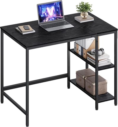Bureau met opbergruimte - Werkplek tafel - Thuiskantoor inrichten - Omkeerbare opbergplanken - 100 x 50 cm - Hout zwart