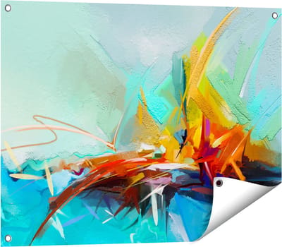 Gards Tuinposter Abstracte Kunst - Kampvuur - 80x60 cm - Tuindoek - Tuindecoratie - Wanddecoratie buiten - Tuinschilderij