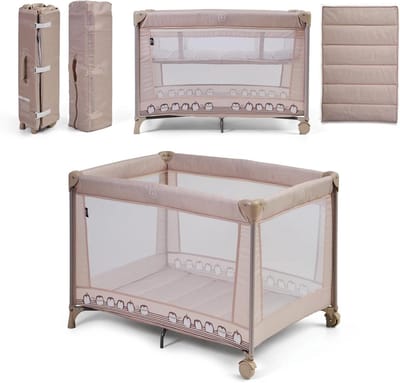 Reisbed Kinderen - Babybed Kinderbed - Veilig Slapen - Dubbele Hoogte - 100 x 70 cm - Beige