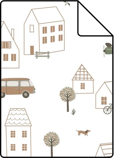 Proefstaal ESTAhome behang voertuigen wit, bruin en groen - 26.5 x 21 cm - 131826-S