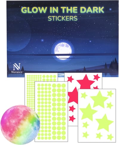 Nuvance - Glow in the Dark Sterren en Maan - 444x - Muurstickers Slaapkamer en Kinderkamer - Stickers - Sterrenhemel - Multicolor