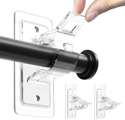 Set van 2 zelfklevende gordijnrail houders zonder boren, verstelbare en nagelloze gordijnhaken van PET voor badkamer en woonkamer, eenvoudig te installeren
